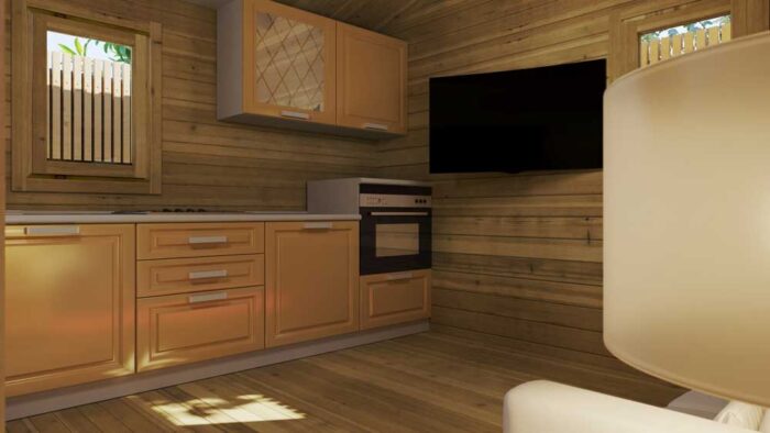 BUDGET ONE BED A LOG CABIN 6.16m x 4.7m-interior