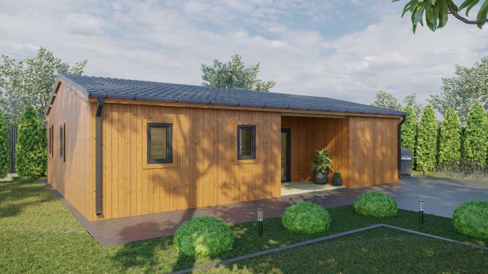 Loghouse Budget-three-bed-type-A Log Cabin - vertical thermowood and Grey PVC windows